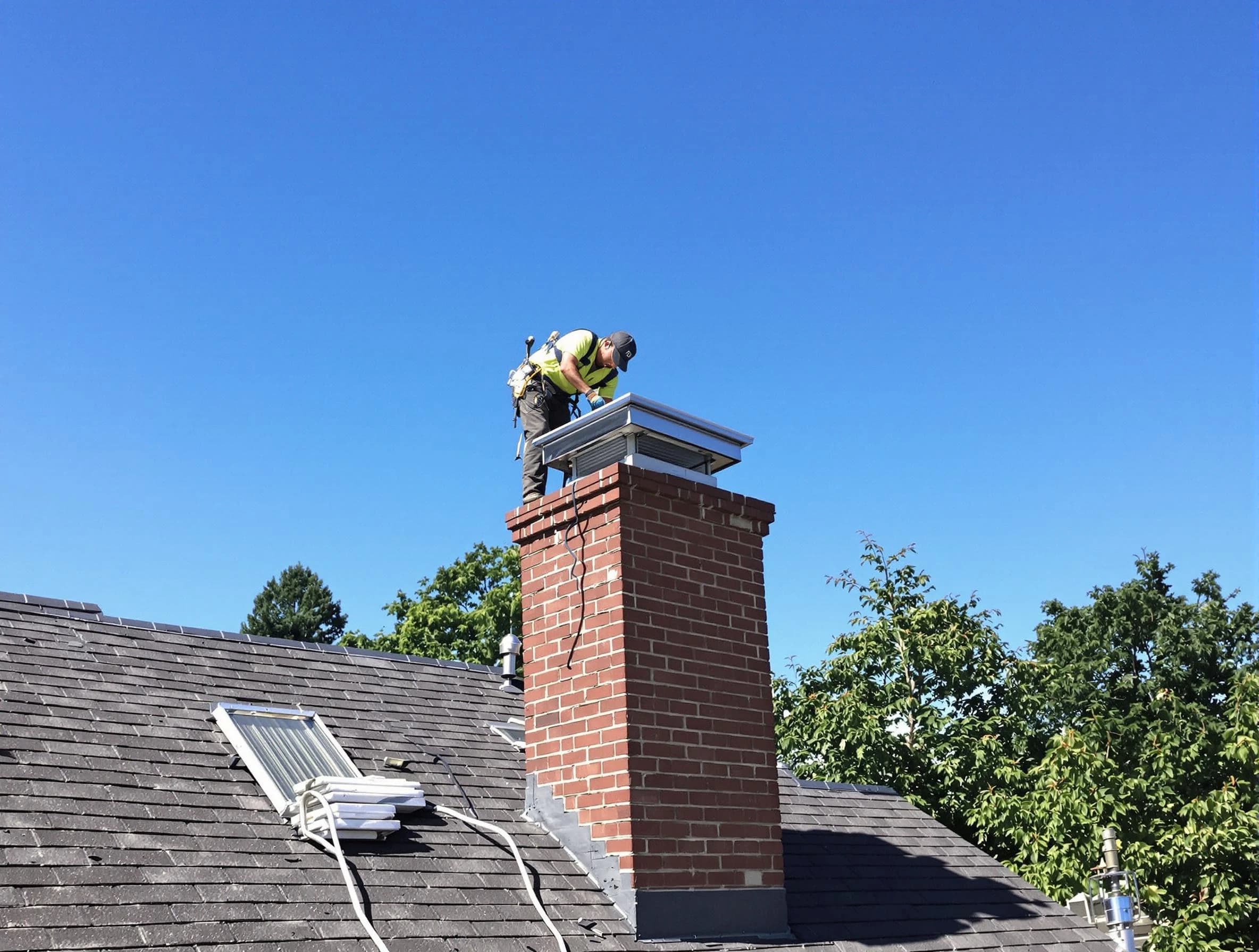 West View Chimney Sweep technician measuring a chimney cap in West View, PA