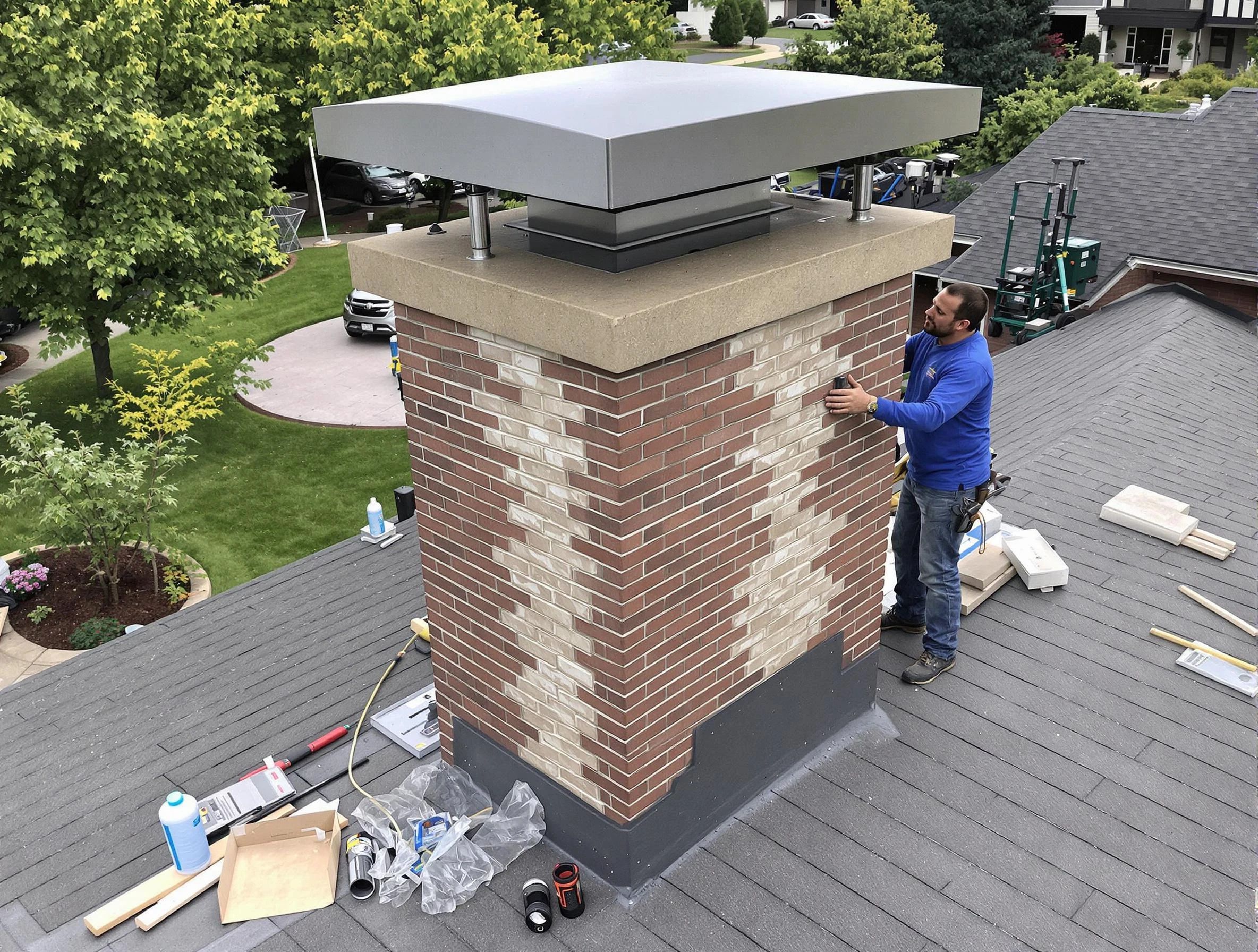 West View Chimney Sweep team working on a custom chimney remodel in West View, PA